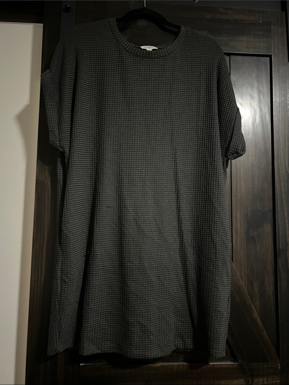 Umgee Gray Waffle Knit Short Sleeve Dress with Pockets